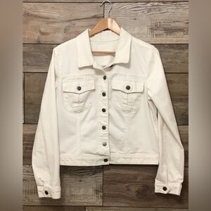 XL Kut from the Kloth AMELIA White Denim Jean Long Sleeve Jacket EVEREVE